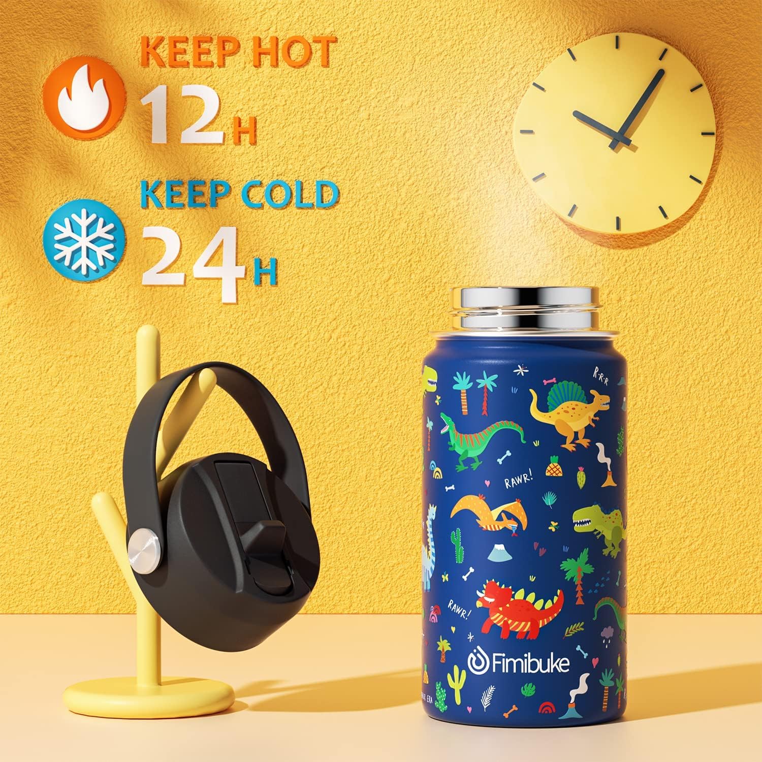 Fimibuke Kids Insulated Water Bottle, 14oz BPA FREE 18/8 Stainless Steel Travel Tumbler Double Wall Vacuum Leak Proof Kids Cups with Straw Metal Water Bottles for School Boys Girls (1 Pack, Trucks) - Image 3