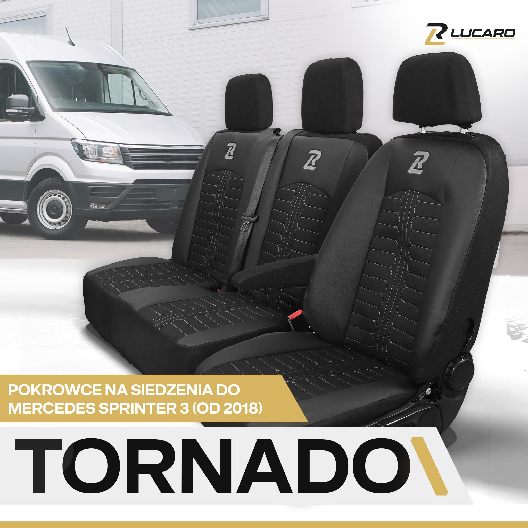 Pokrowce na siedzenia samochodowe LUCARO TORNADO do Forda Transita 2013 i nowszych - Zestaw pokrowców na siedzenia 1+2 - Pokrowce na siedzenia samochodowe zielone - Akcesoria samochodowe