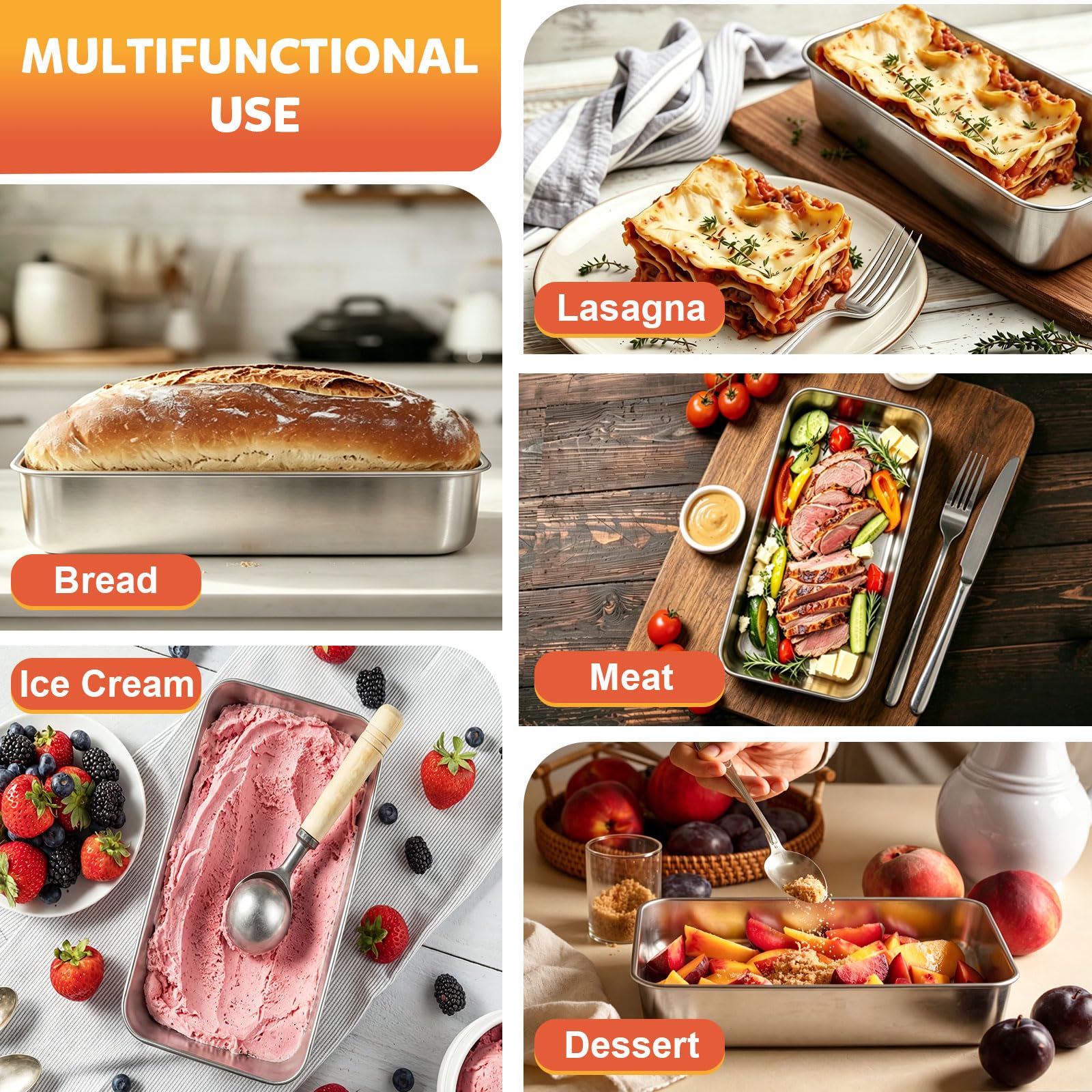 Stampi per Pane in Acciaio Inox Set di 2 Stampo Pane Cassetta da Toast 32x14x6 cm Stampo Grande in Acciaio Inox per Pane Rettangolare Teglia Torte per Dolci Lavabili