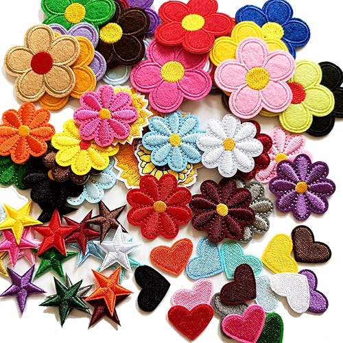 Miniatura 7 de MISDONR 70 parches bordados para planchar para ropa, estilos surtidos, flores, corazón, estrellas, parches para chaquetas, jeans, mochilas