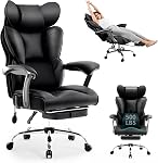 Fizzin PU Executive Office Chair, Big and Tall Ergonomic Office Chair with Footrest, Flip-Up Back Built-in Dynamic Airbag Lumbar Support and Interlocking Armrests (Black)