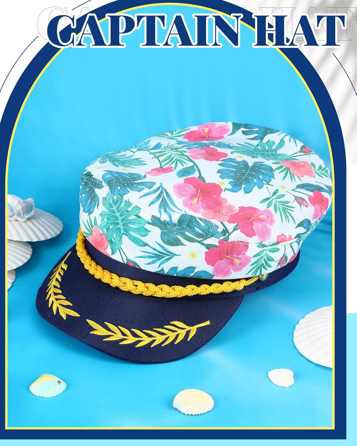 Xtinmee 12 Pcs Captain Hats Bulk Pink Flower Sailor Costume Cap Marine Sailor Hat Hawaiian Adjustable Boat Gifts for Women Men Bachelorette Party Cosplay