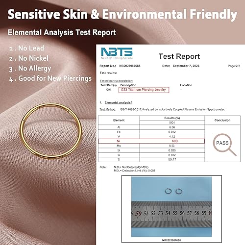 Miniatura 7 de MILACOLATO 5 aros de nariz de titanio G23 de 16G18G20G, con bisagras, para septum, anillos de clicker para cartílago de labio, hélix, rook, tragus,