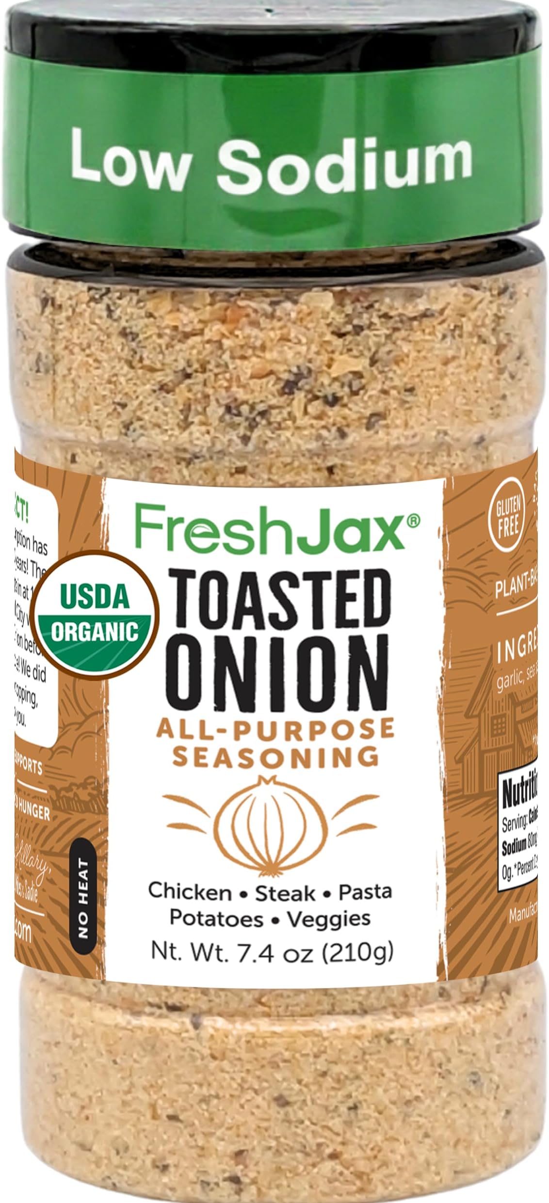 FreshJax Organic Toasted Onion Powder 7.4 oz | All-Purpose Spice Blend for Roasting, Grilling, Sautéing, Meat, Chicken, Vegetables, Soups, Sauces, Garlic Butter Seasoning – Low Sodium | Made in USA