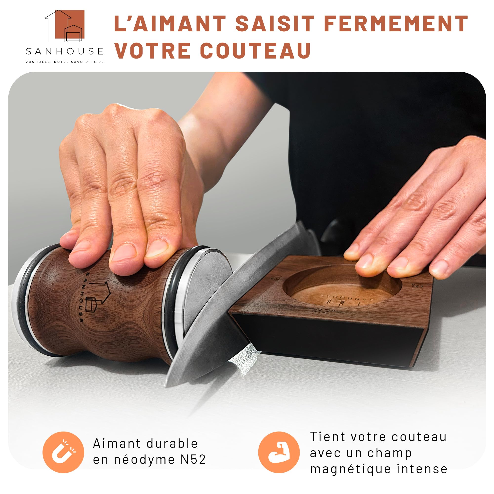 Affilacoltelli a rotelle, affilacoltelli magnetico multi-angolo, affilacoltelli professionale, knife sharpener in diamante e ceramica, offre un'affilatura da 15 a 22 gradi (MARCHIO FRANCESE)