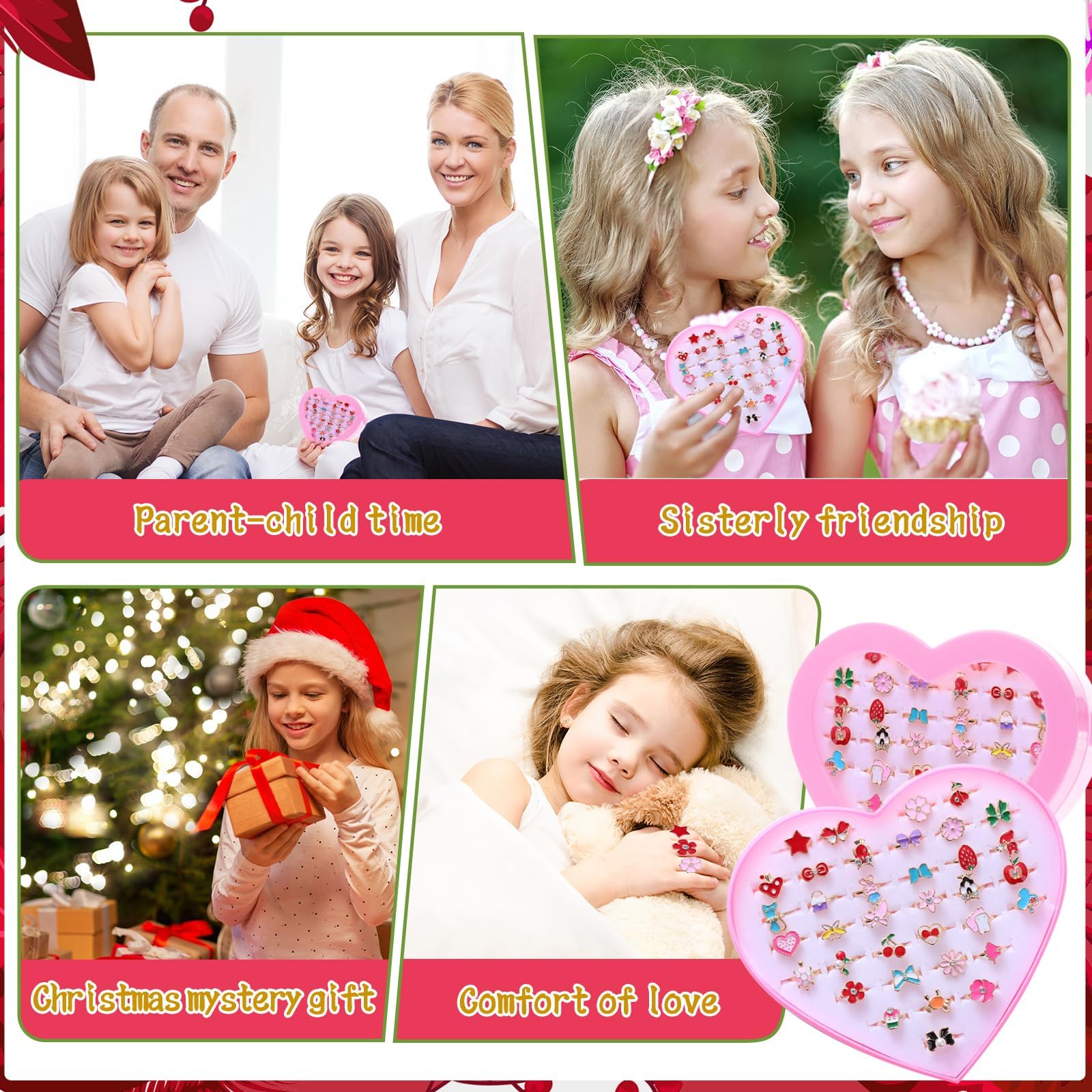 Bague Enfant 36 PCS Réglables Pour Fille Avec Boîte de Coeur Rose, Bijoux Pour Petite Fille (Style Aléatoire)