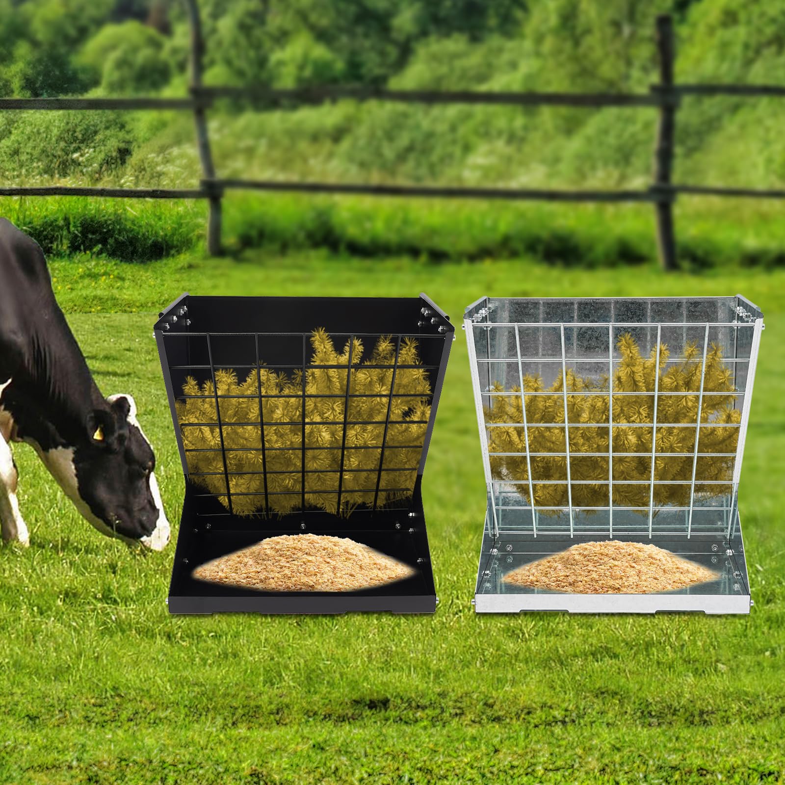 Bandeja de heno de acero para cabras, caballos, ovejas, robustas, inoxidables, 2 en 1, diseño de heno y comedero, ahorro de alimentos, diseño de rejilla, fácil montaje, granja, sauce