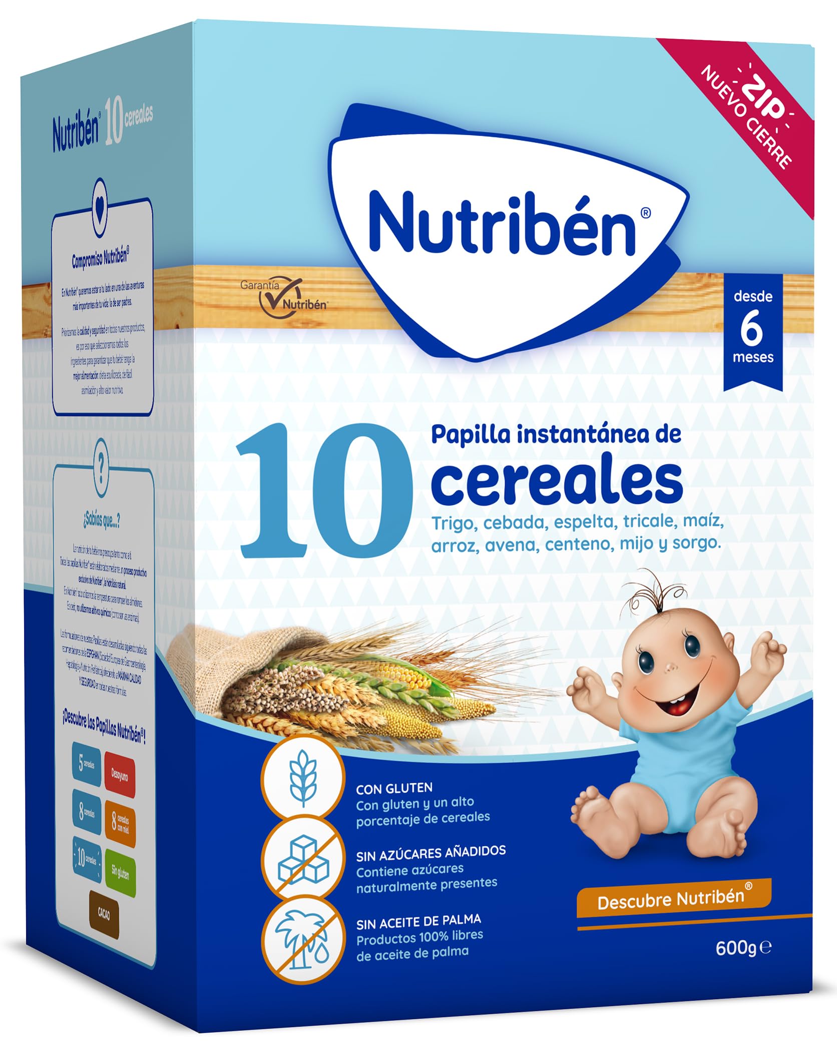 Nutriben Papillas Variadas (8 Cereales, 8 Cereales Galleta María, 8 Cereales Miel Galleta María + 10 Cereales), 3600g, Alimento para Bebés a partir de 6 meses. Sin aceite de palma, Pack de 6 x 600g