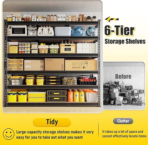 Miniatura 8 de REIBII Estantería de garaje de 6 niveles, estantes de almacenamiento de 84 pulgadas de alto con carga de 3300 libras, estantes de metal ajustables,