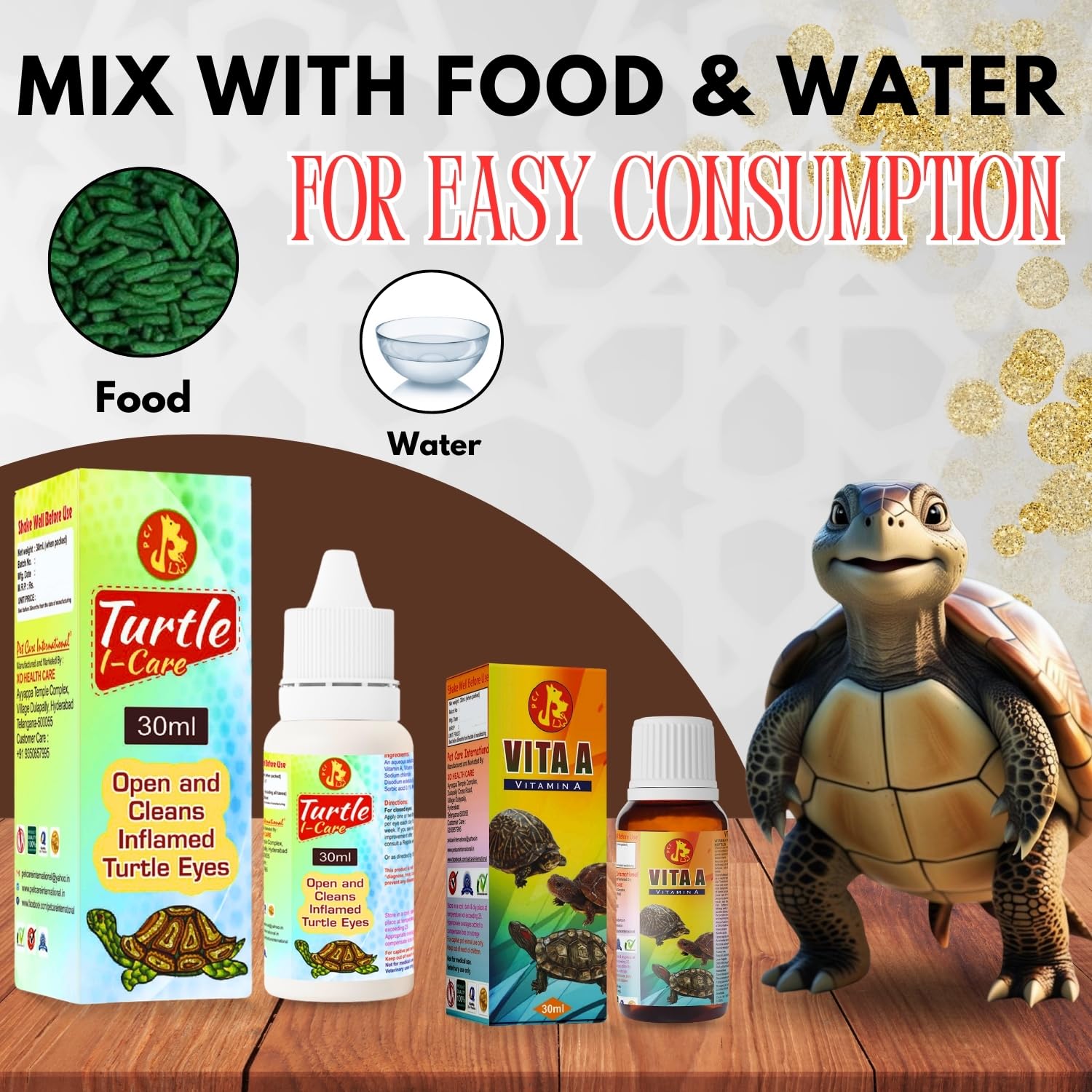 Sage Square Pet Care International Turtle Healthcare Combo β Vita A & Turtle I-Care | Supports Eye Health, Strong Immunity, Essential Nutrition | Vitamin, Mineral Supplement for Healthy Turtles (30ml) 3