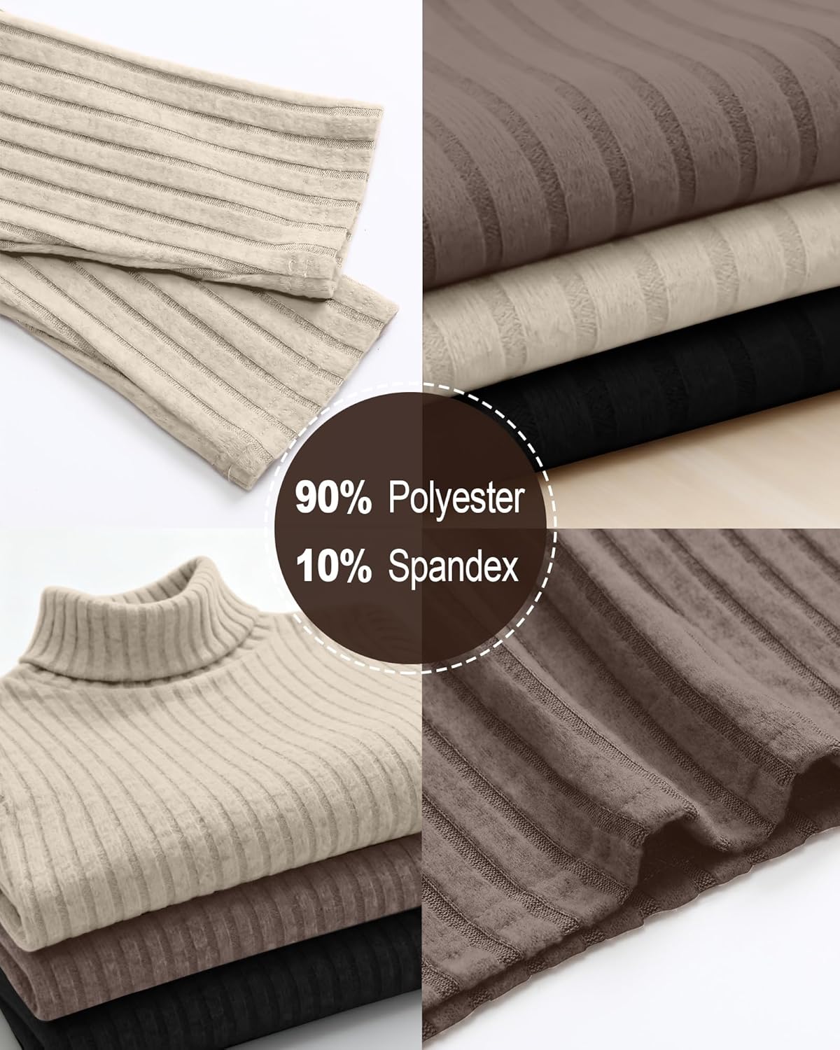 3 Pack Women's Long Sleeve Turtleneck Shirts Ribbed Knit Slim Fit Undershirts Basic Thermal Underwear Tops - Image 3