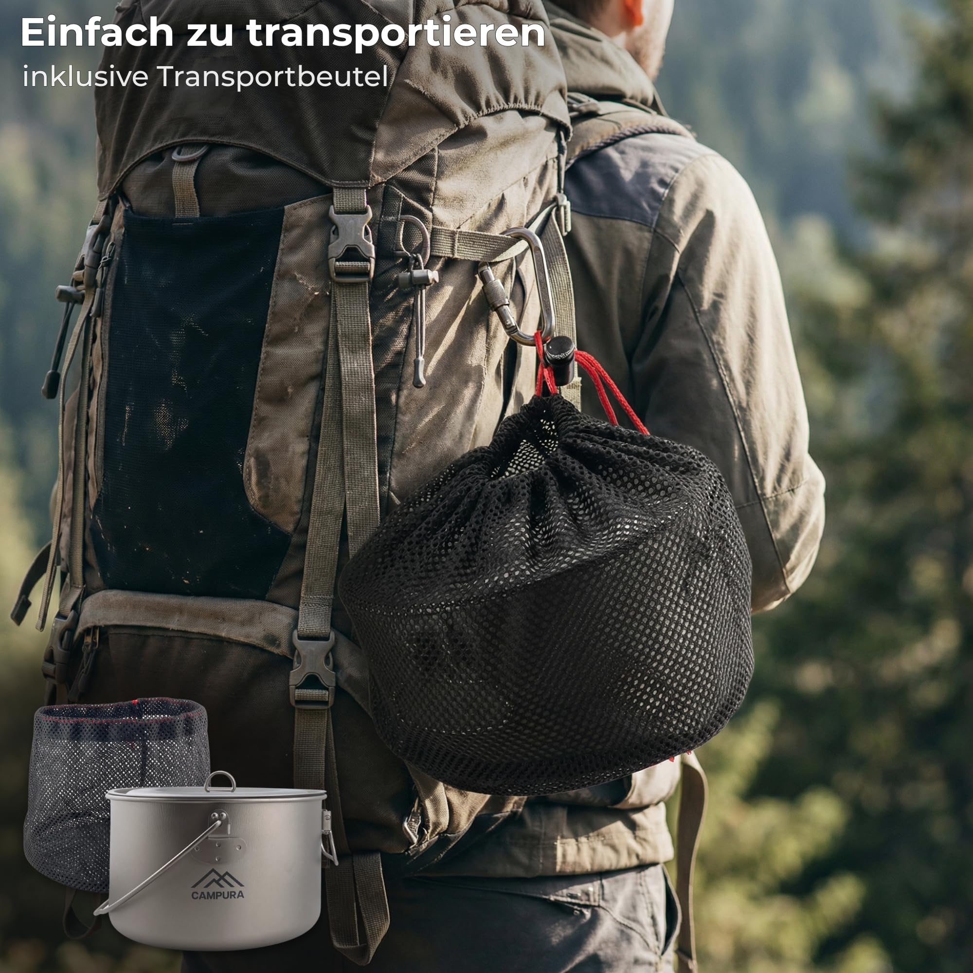 Titan Topf 2 Liter (1950 ml) mit Deckel und Aufhängehenkel - Ultraleichtes Campinggeschirr und Kochset für Outdoor, Bushcraft, Wandern und Survival, 190g