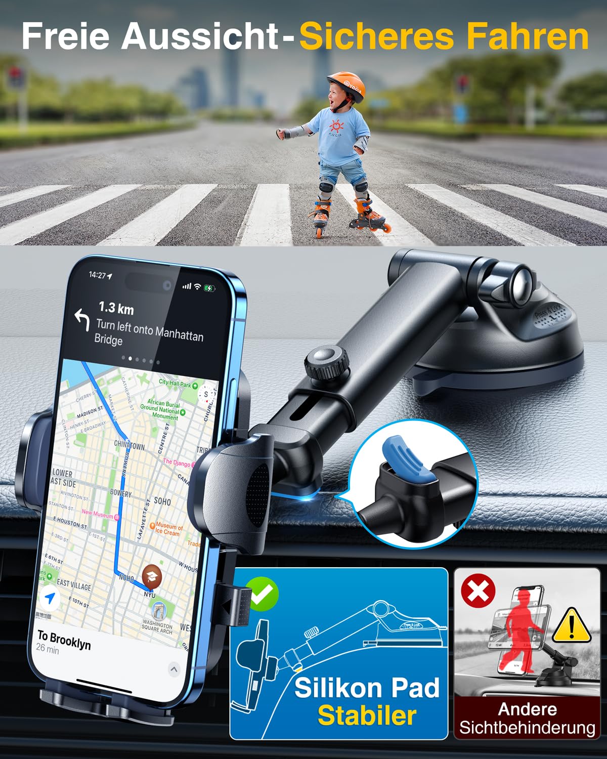 【2026 Militär-Klasse】Handyhalterung Auto Upgrade【Stärkst Saugnapf & Lüftungsclip】Handy Halterung Auto 360°Handyhalter Auto auf Armaturenbrett Scheibe für iPhone 17 16 15 14 13 Pro Max usw,Mattschwarz