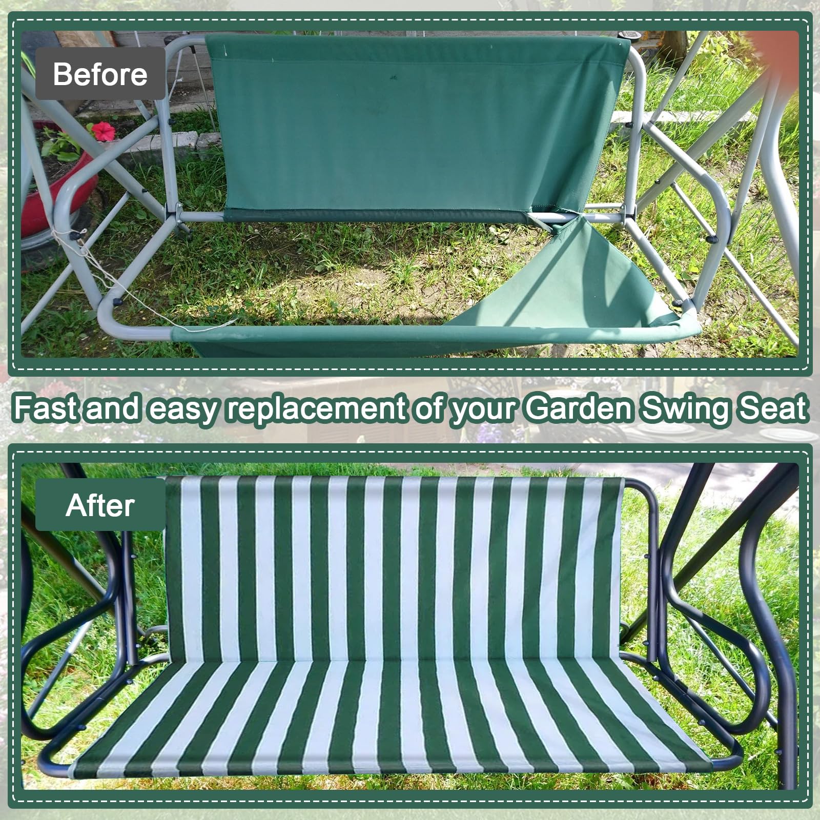 WingFly Funda de Asiento de Jardín para Columpio de Jardín, para Silla Mecedora de Jardín, Fundas para Silla de Jardín, 2 y 3 Plazas Rayas Verde (115 * 48 * 48cm)