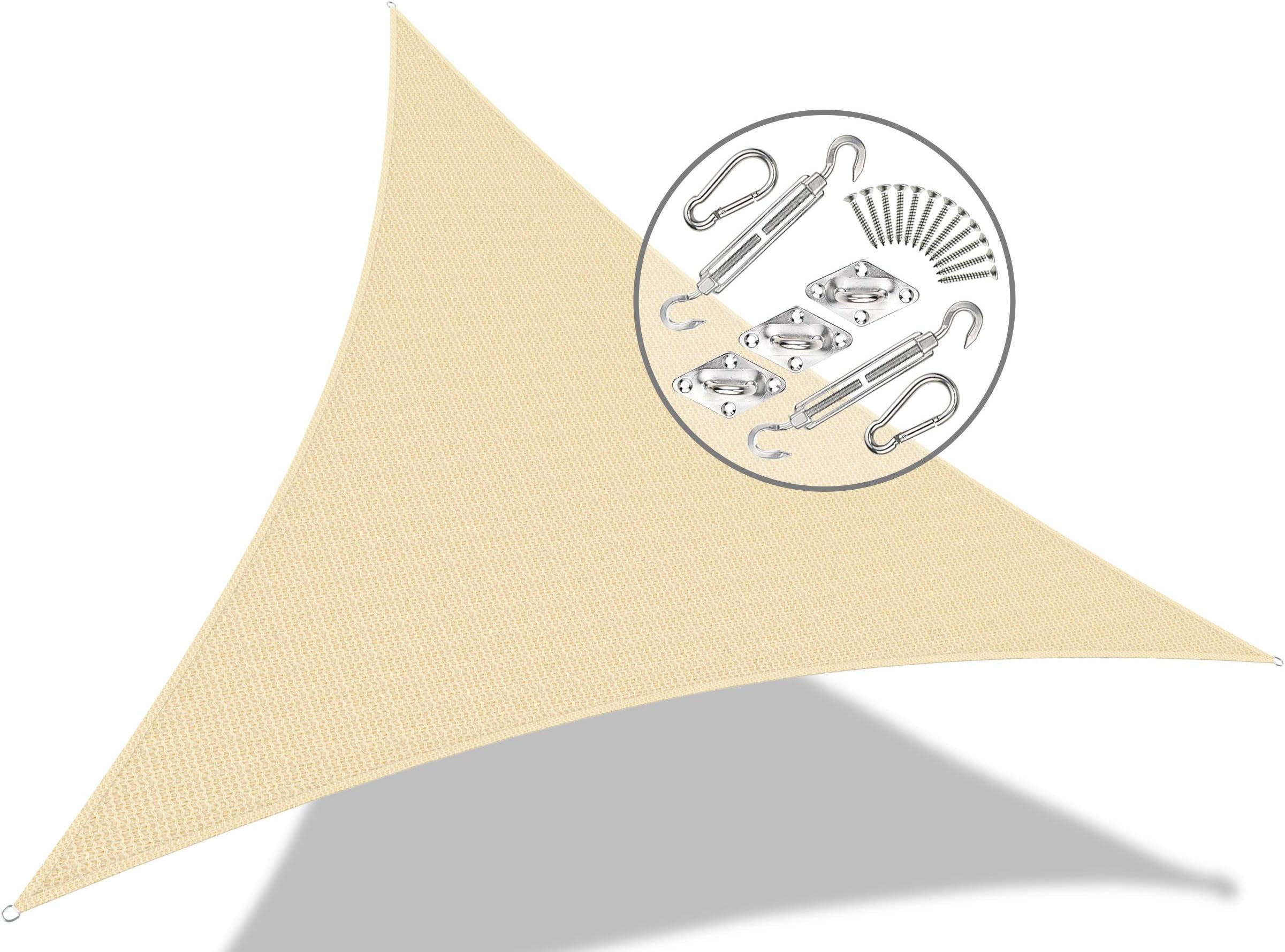 VOUNOT Sun Shade Sail Canopy Triangle 5x5x5m with Fixing Kit, HDPE, UV-Protection Breathable Awning for Garden Outdoor Patio, Ivory