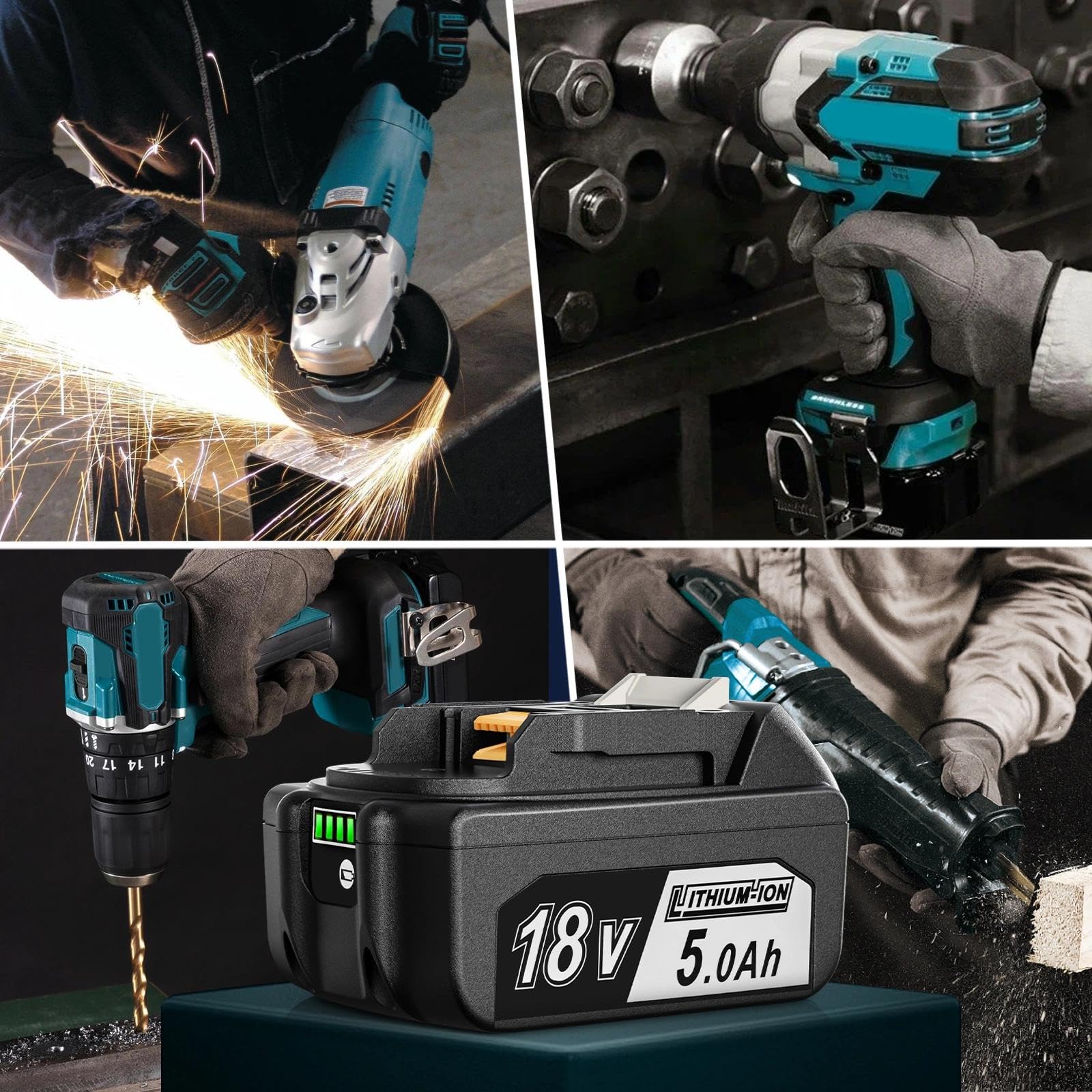 18V 5.0Ah Batteria con Caricabatterie per Makita Batteria 18V BL1815 BL1820 BL1830 BL1840 BL1850 BL1850B DC18RA DC18RC DC18RD