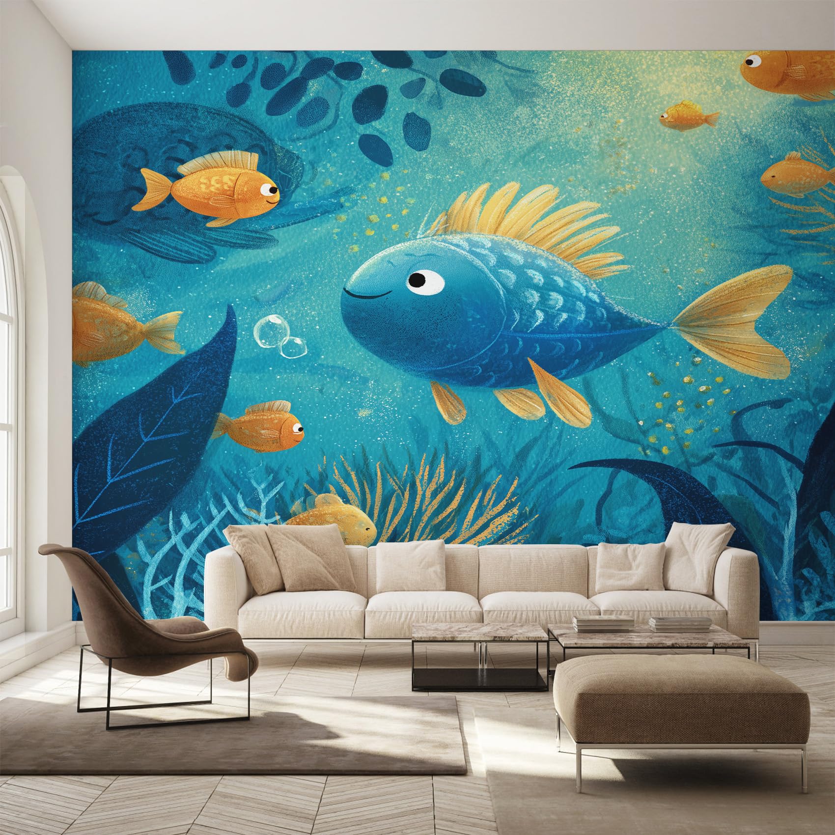 Papier peint intissé monde sous-marin panoramique déco murale chambre garçons Y&W52