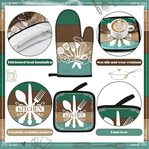 Miniatura 5 de Fourluoo Juego de 10 piezas de decoración y accesorios de cocina de granja, 4 toallas de cocina, 2 soportes para ollas, 2 guantes de horno, 2