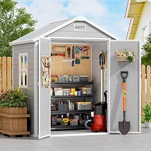 PIPLEO 6x4 FT Resin Outdoor Storage Shed with Floor, Plastic Garden Storage Shed with Lockable Door & Vent, All Weather Versatile Tool Shed for Backyard, Patio, Lawn, Cloud Gray