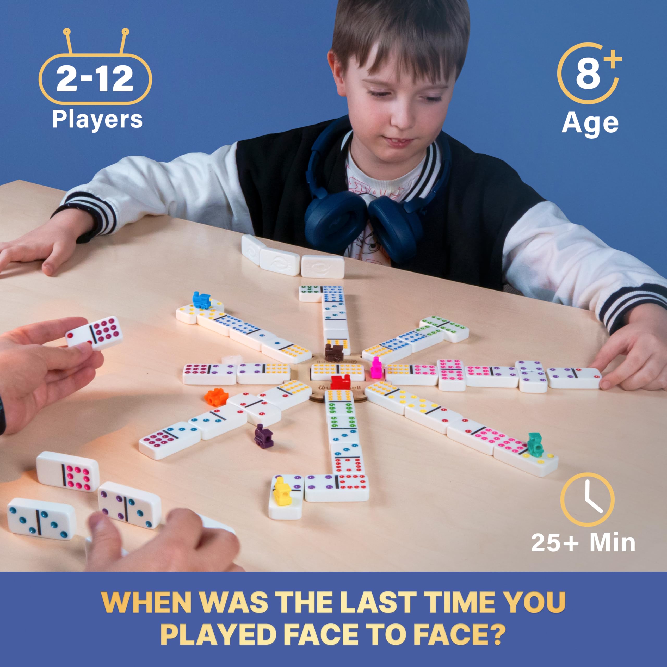 Queensell Mexican Train Dominoes Set Double 12, Jumbo Dominoes Set for Adults 91 Tiles with Colorful Dots, Wooden Hub - Image 2