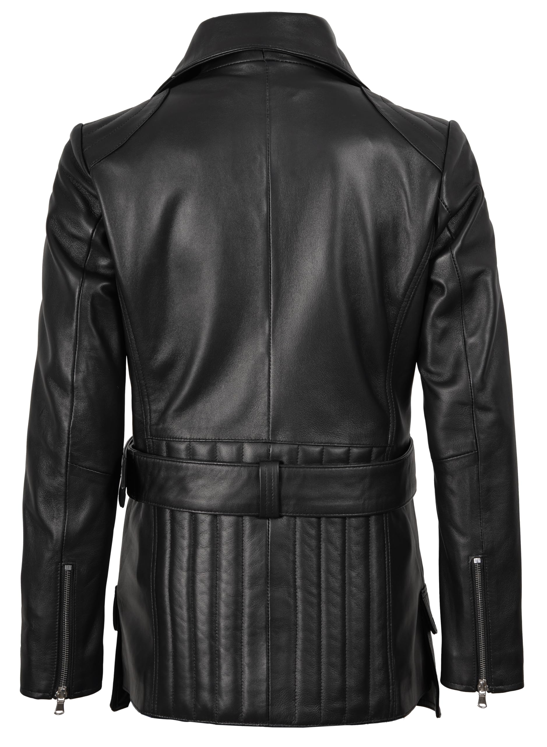 Decrum Asymmetrical Womens Leather Jacket - Belted Style Real Lambskin Leather Jackets For Women — view 4