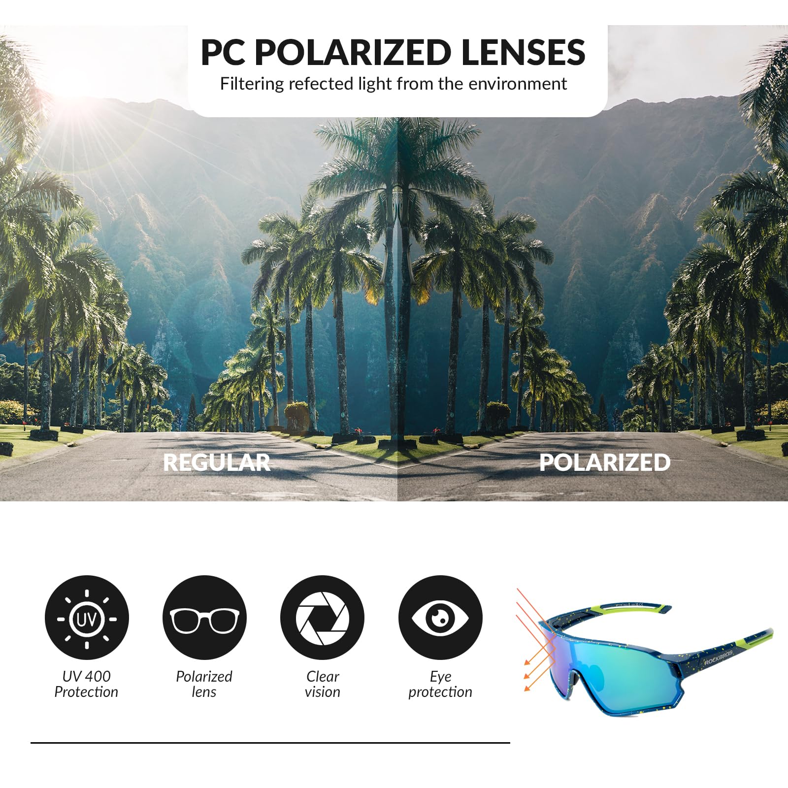 ROCKBROS Gafas de Ciclismo, Gafas Polarizadas Deportivas Outdoor Unisex, Anteojos para Bicicleta Carretera Montaña Gravel Ebike MTB