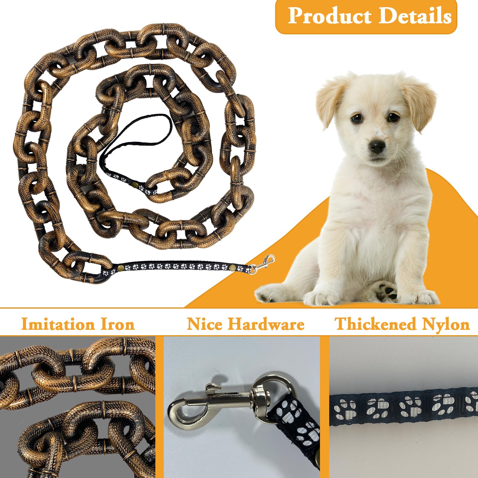 Correa De Cadena Falsa Para Perros Grandes - Estilo Divertido, Impermeable, Longitud 200 Cm