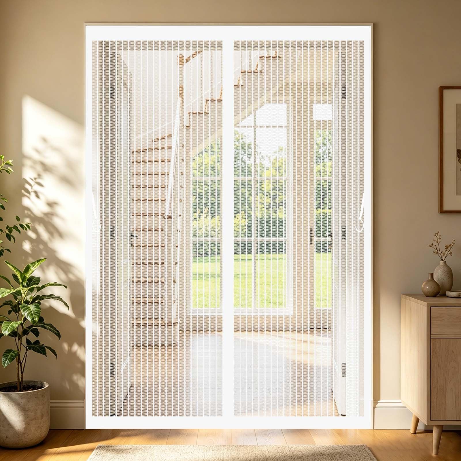 Magnetic Screen Door 80 x 212 cm Full Frame Magic Tape, Magnet Silent Closure, No Punching Door Fly Screen Curtain Outside Patio Curtain Insect Mesh for Patio Balcony, White