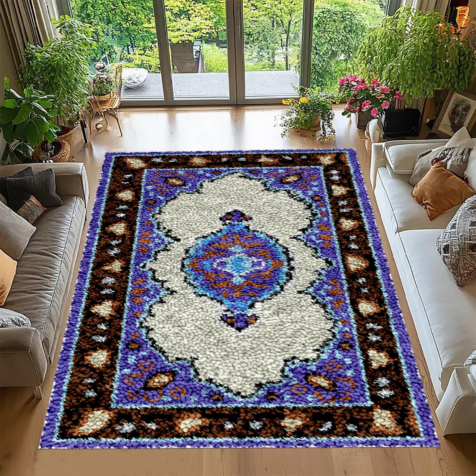 Tehocwiz K-163 55X75 Cm Latch Hook Kits For Adults, Latch Hook Rug Kit, Latch Hook Cushion Kits, Tapestry Kits For Home Decoration, Crochet Rug Making Kit For Adults, Rug Making Kit For Adults Beginners