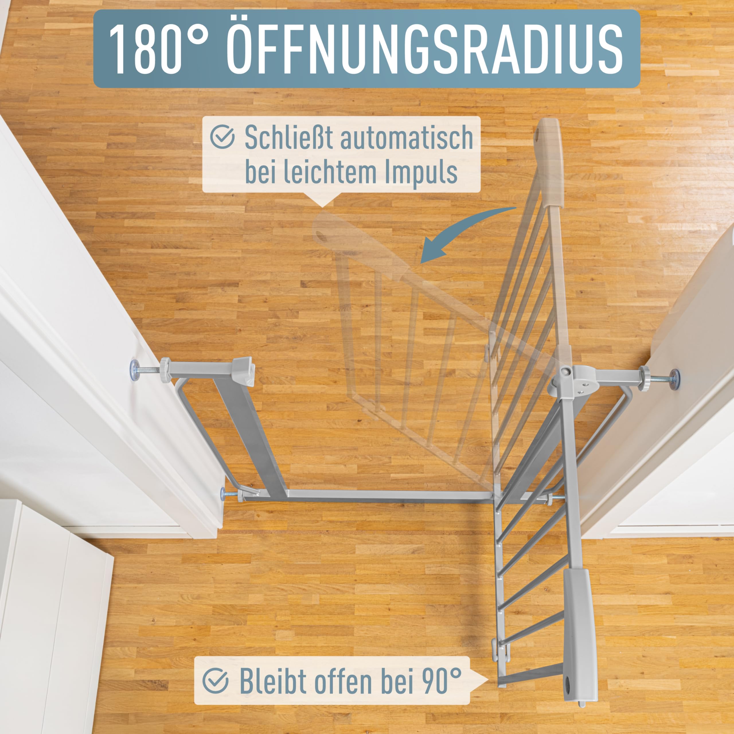 ib style Türschutzgitter Berrin 75-175 cm, Treppenschutzgitter für Babys,Ohne Bohren, Tür Schutzgitter, Haustiergitter, Grau, 75-85 cm