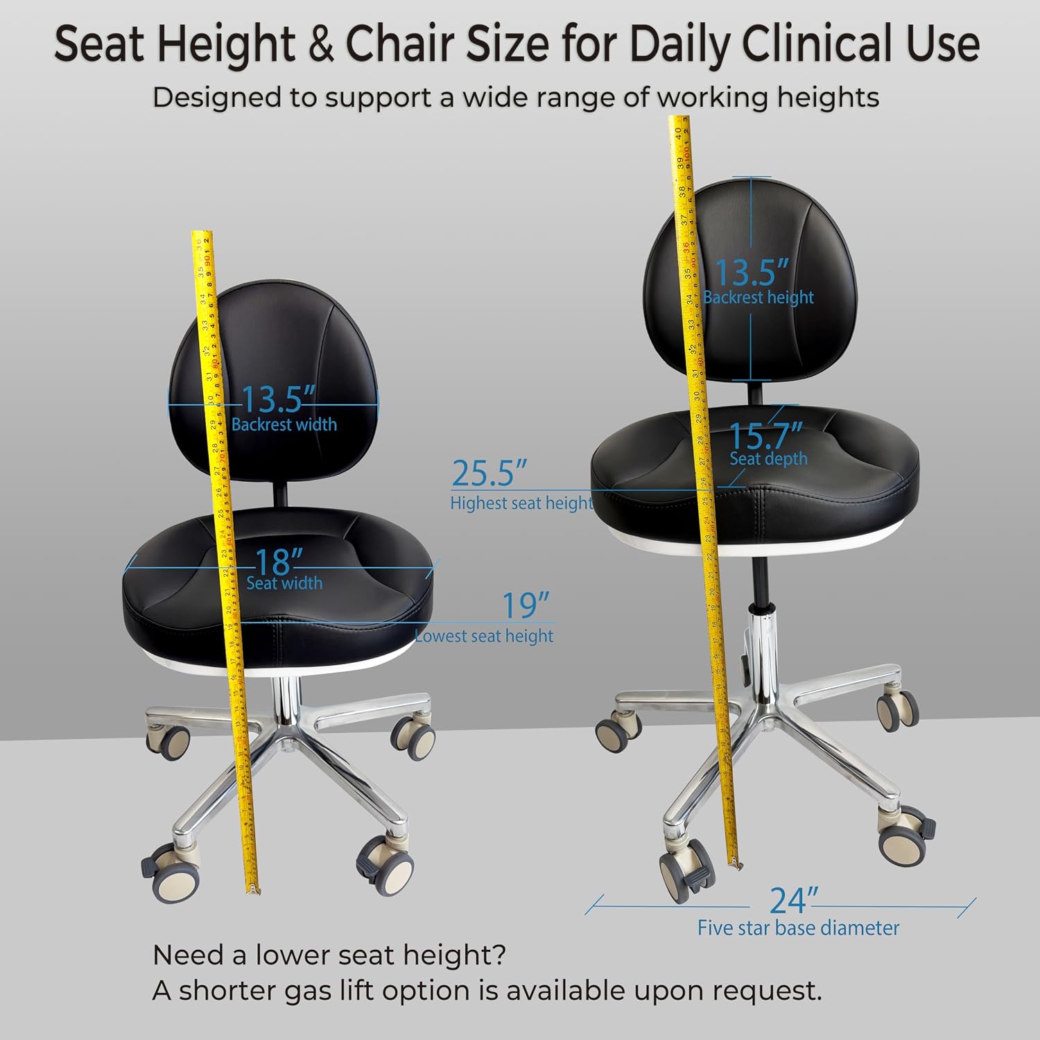 Forward Tilting Seat & Medical Leather Dentist Chair with Locking Rubber Casters – Ergonomic Dental Stool with Back for Hygienist or Doctor, Adjustable Back Height&Tilt for Lab Exam Use