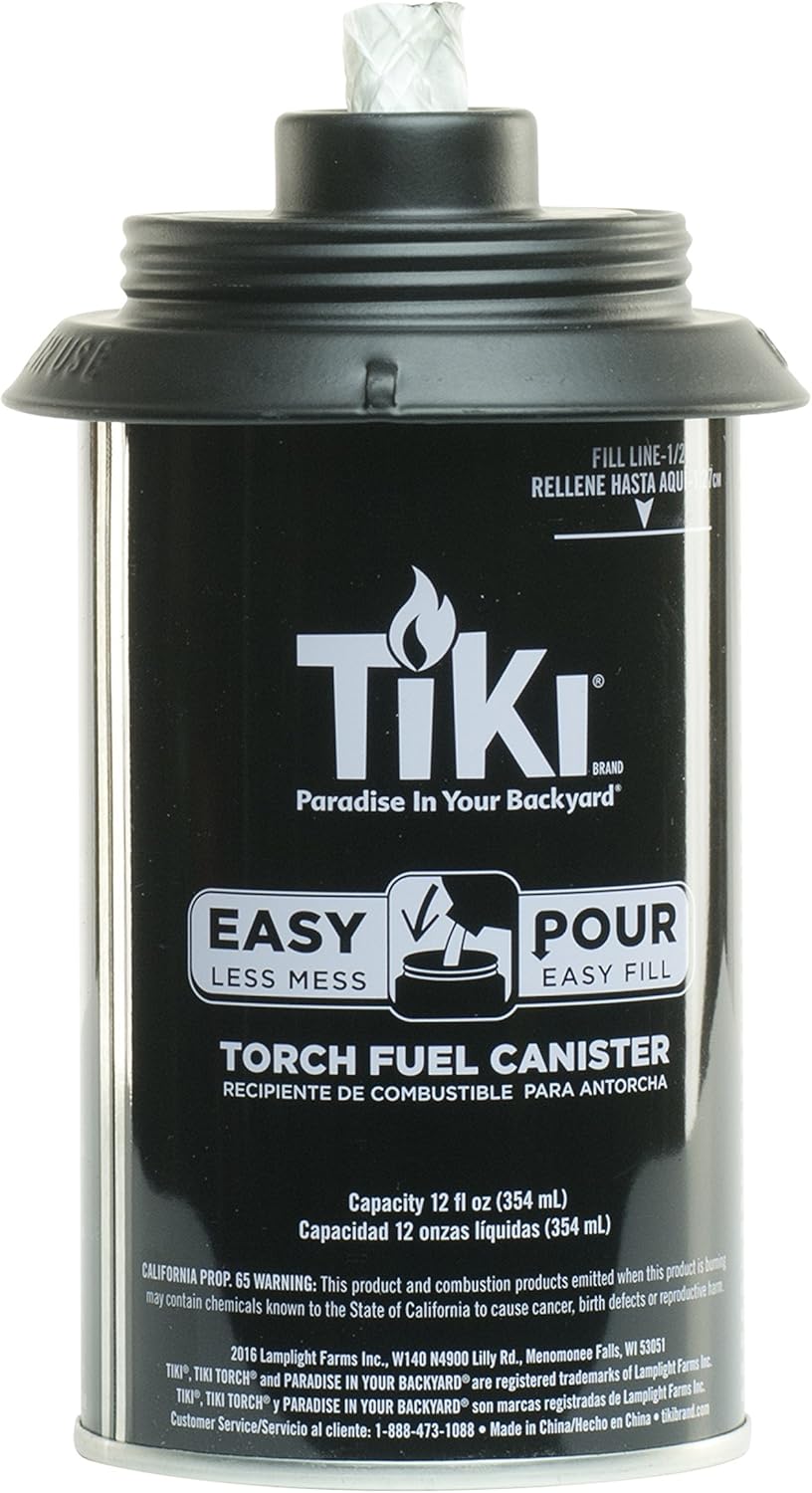 TIKI Torch Replacement Canister Set of 4 – Refillable Metal Torch Fuel Canisters with Easy Pour System, 12 oz – Weather-Resistant Outdoor Lighting Accessories for Patio, Garden & Deck