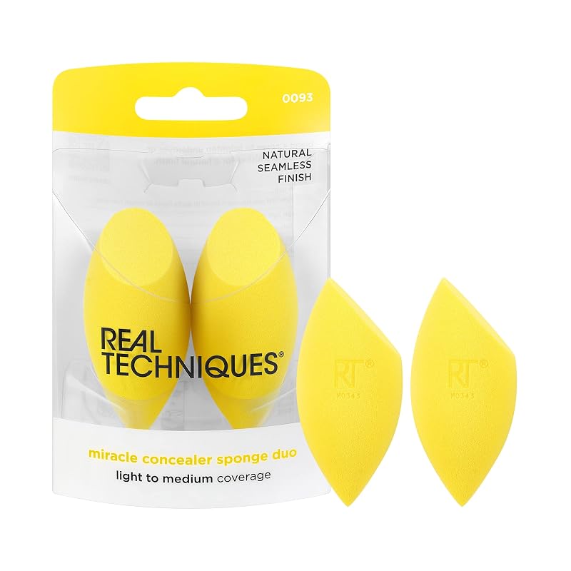 Real Techniques Esponja para Corretivo Miracle, Amarela, Espuma sem Látex, Pacote com 2
