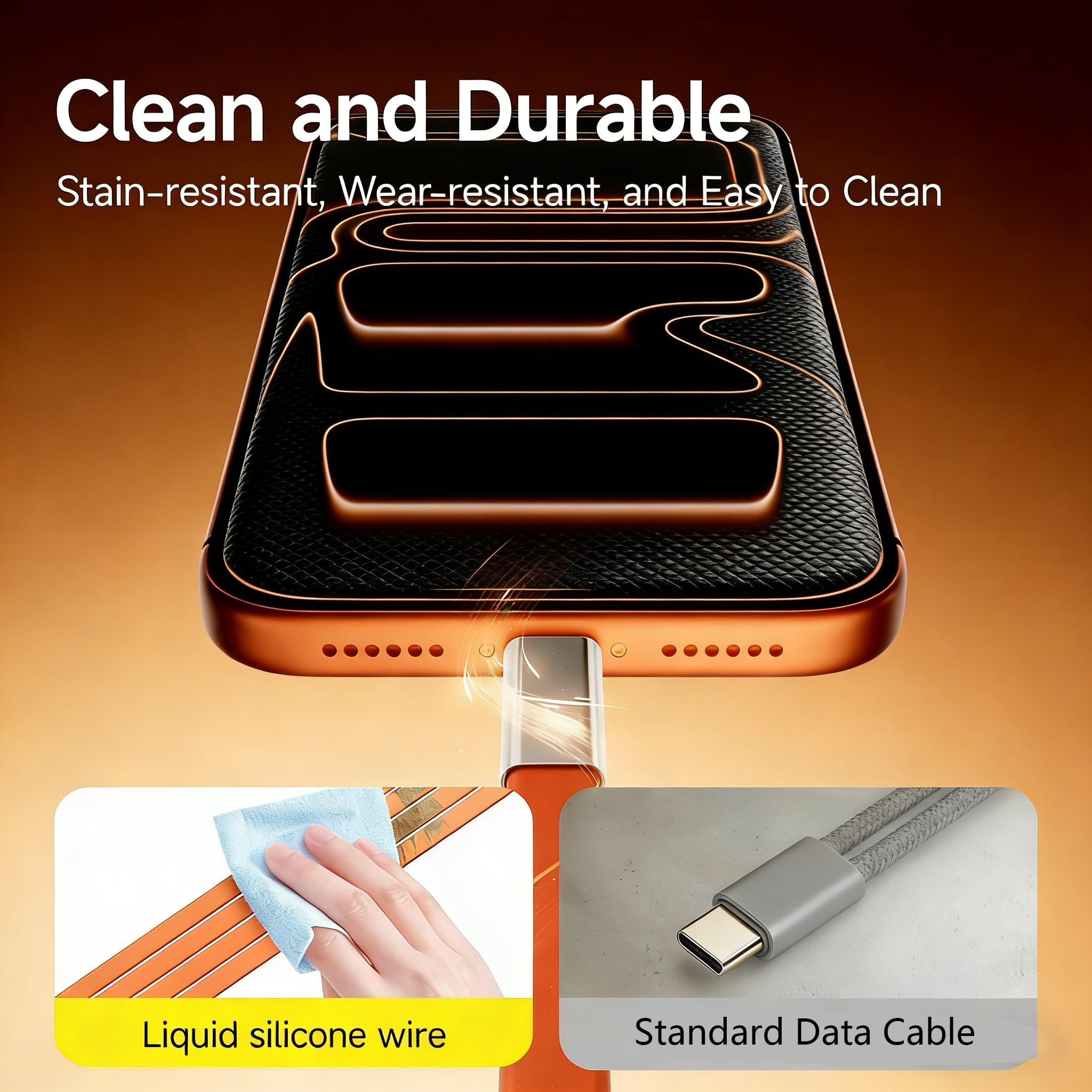 SIDEWAY Phone Charger 240W Silicone Cable with Detachable Stand - Universal Type-C, 90° Angle, 480Mbps Data Transfer Speed(orange) — view 7