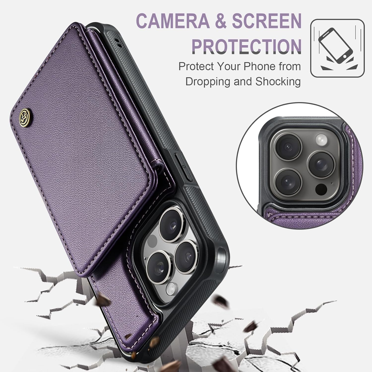 Vinich for iPhone 15 Pro Wallet Case with Card Holder, RFID Blocking Credit Slots Kickstand Shockproof Phone Cover Fit for iPhone 15 Pro 6.1" Purple - Image 6