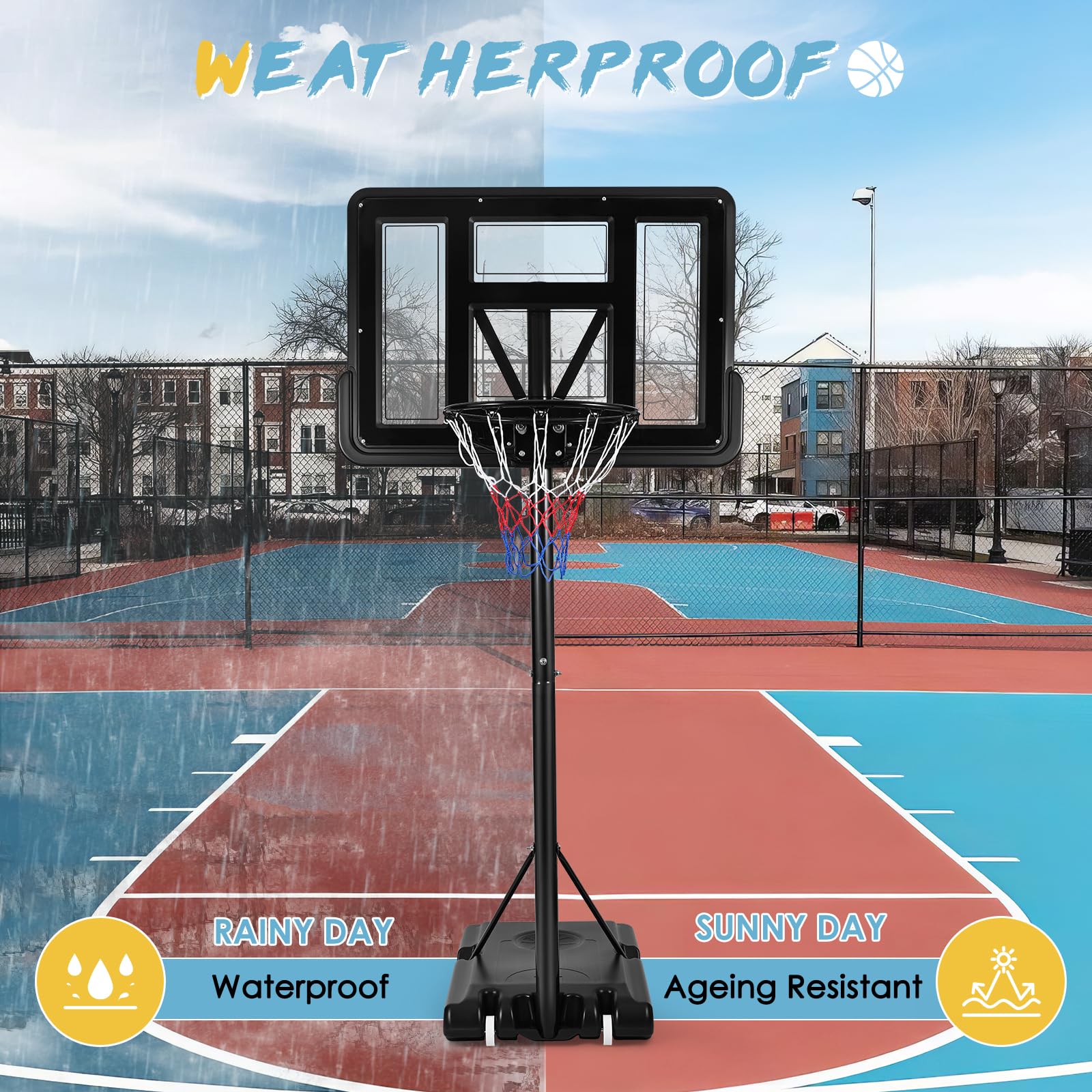 Basketballkorb für draußen, höhenverstellbar von 128 bis 305 cm, Basketballständer mit Rädern, geeignet für Jugendliche und Erwachsene