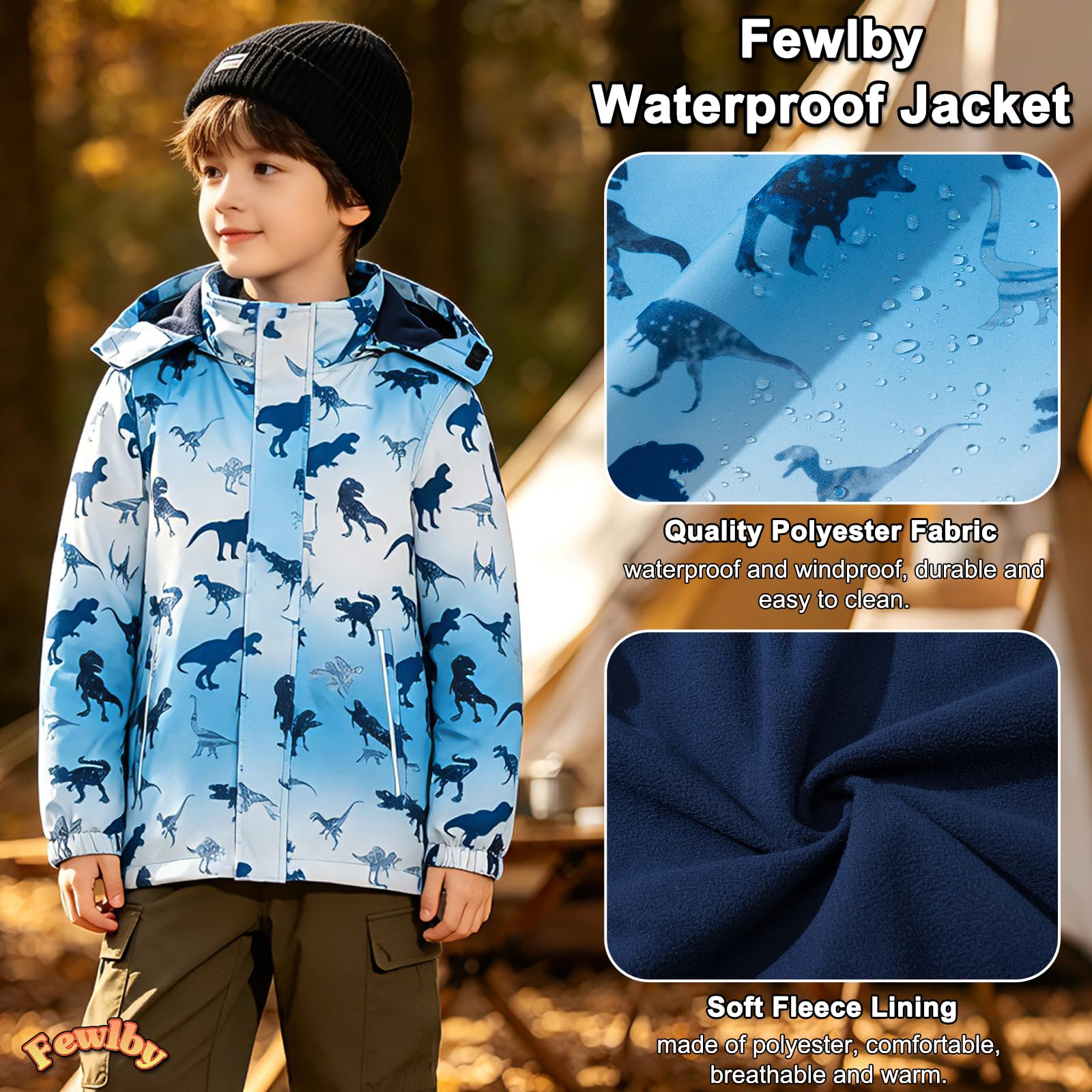 Fewlby Blouson Imperméable Enfants, Manteaux Imperméables à Capuche pour Garçon Veste de Pluie Coupe Vent Veste de Pluie Légère Printemps Automne 7-8 Ans