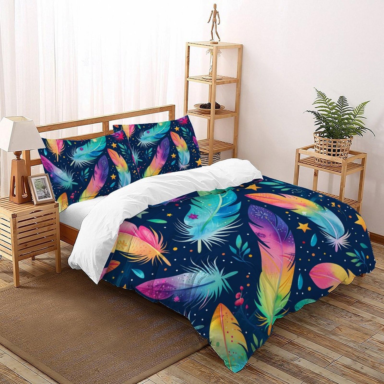 Housse de couette 3D enfant plume motif ensemble 3 pièces doux lit super king 260x220cm