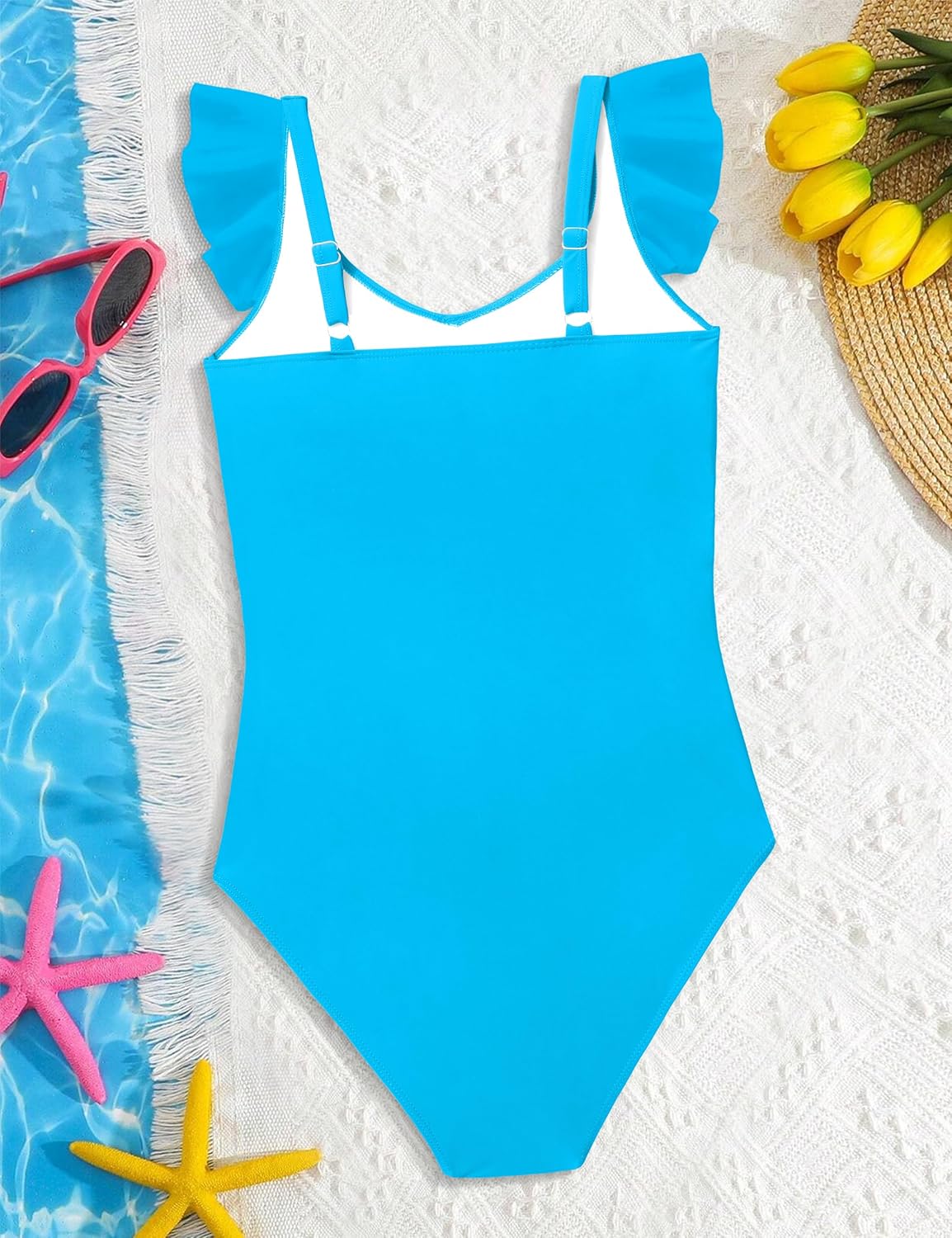 WIQI Girls Swimsuit Ruffle Adjustable Straps One Piece Bathing Suit Criss Cross Teen Girls' Swimwear 9-16Y - Image 6