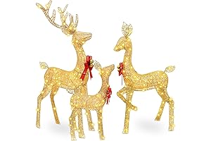 Gold Large Christmas Lighted Reindeer Family Indoor Outdoor Decorations