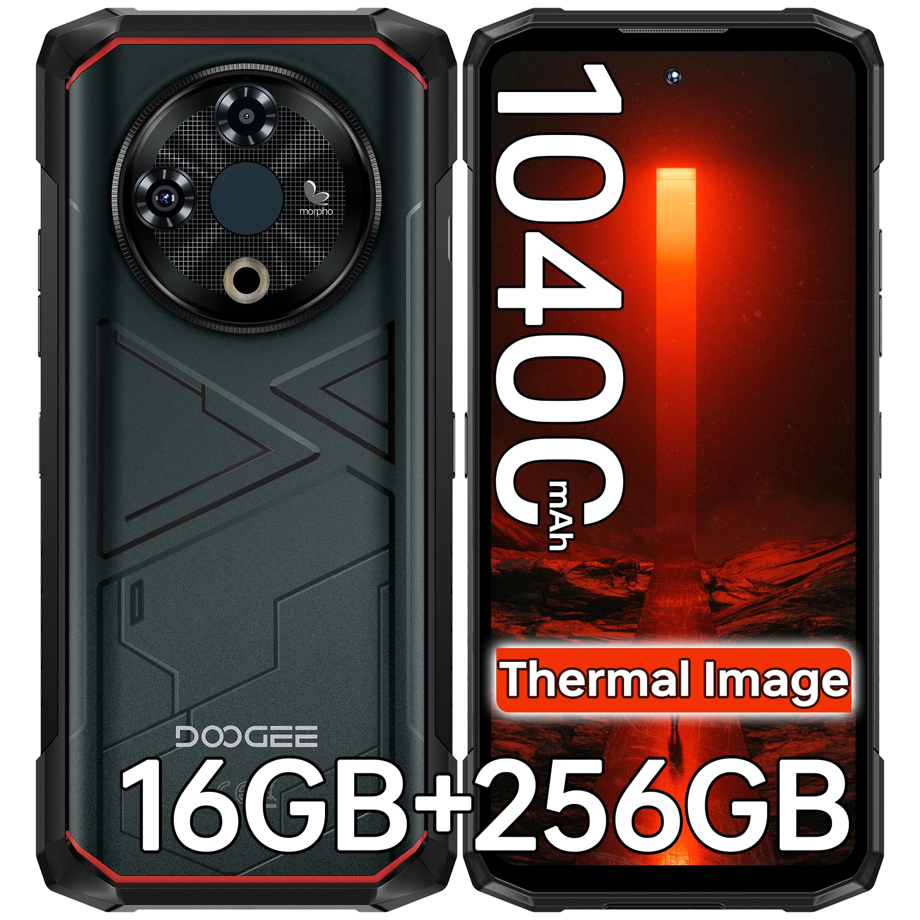 DOOGEE Fire 6 Telephone Portable Incassable avec Thermique Caméra, 16Go(6+10)/256Go Smartphone Incassable Android 14, 50MP+8MP, 10400mAh Antichoc, 6.56" HD+/NFC/Doble Sistema/IP68/4G Triple Slot Carte