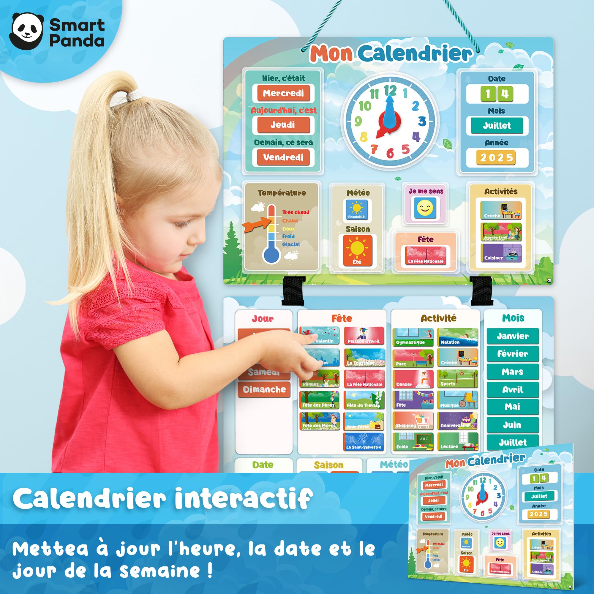 Image secondaire de Mon Premier Calendrier par SmartPanda – Jeu Éducatif Magnétique pour Enfants – Comprend une Horloge, une Station Météo et des Ém