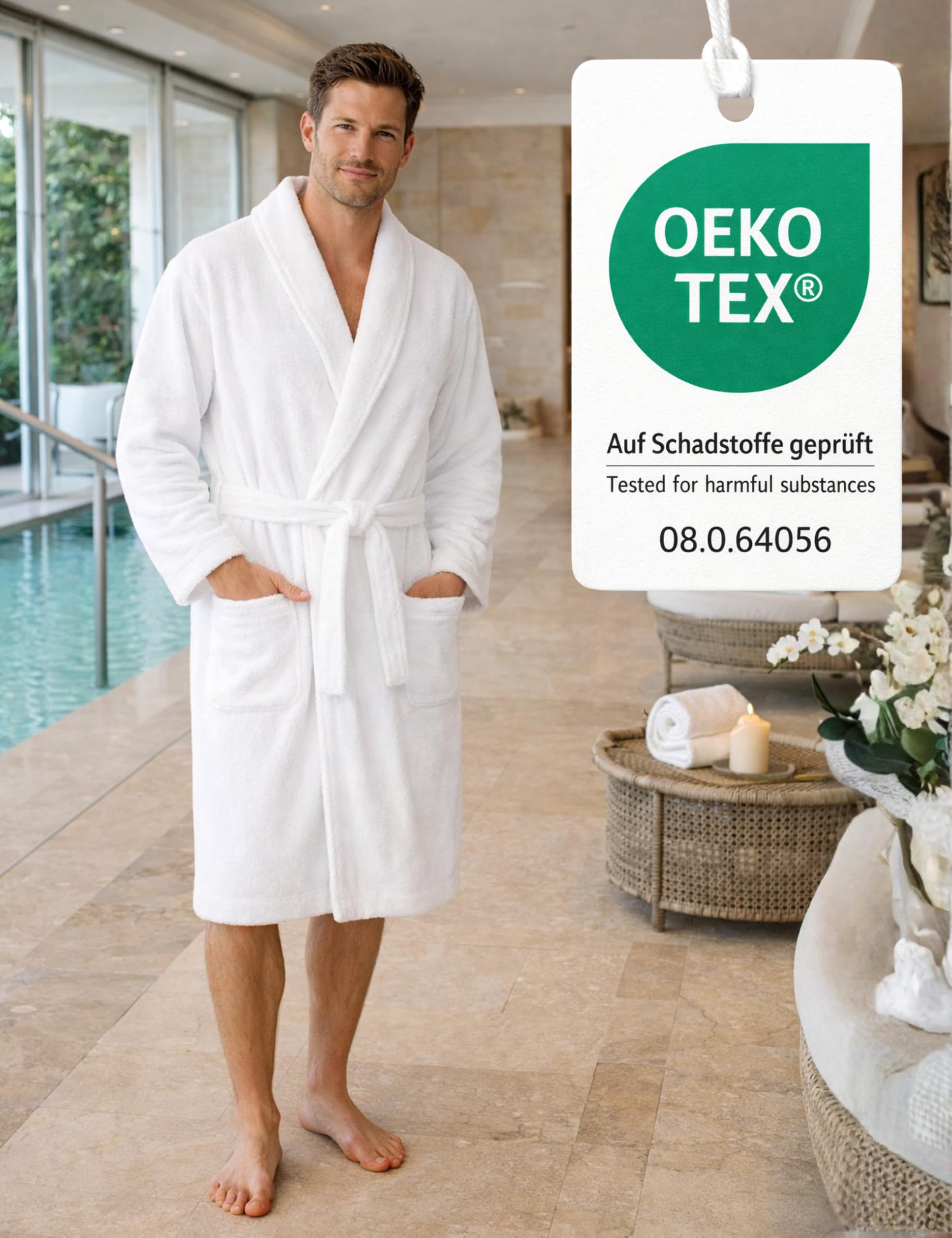 Morgenstern Peignoir d'Hôtel Blanc – Unisexe pour Femmes et Hommes – 100% Coton Eponge Eponge, 380 GSM, Doux pour la Peau et Très Absorbant – Lavable jusqu’à 70 °C – certifié Oeko‑Tex®