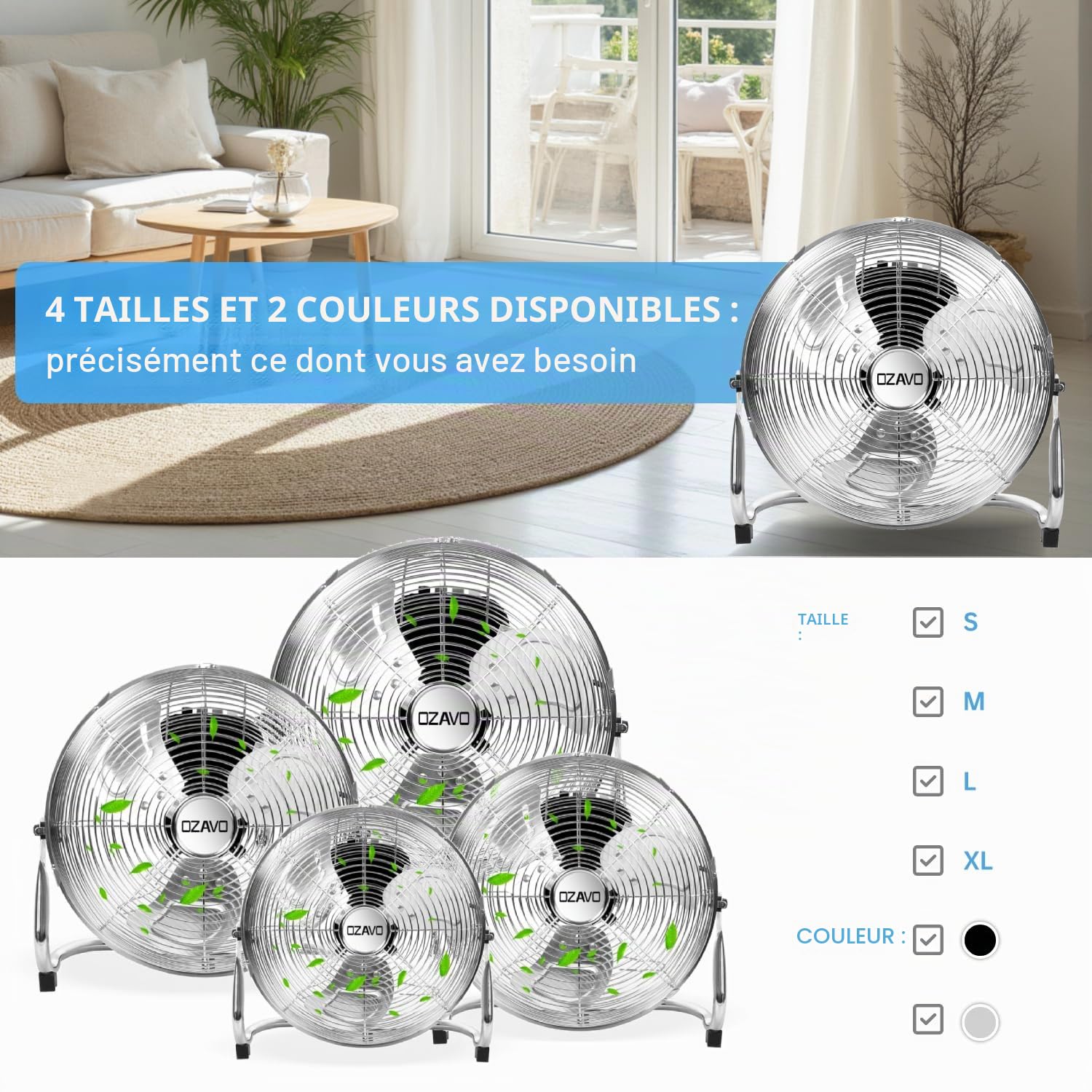 Ventilateur de Sol en Métal Brasseur d'air Industriel, Argent | Robuste, Rétro sur Pied, 3 Vitesses, Angle d'inclinaison Réglable, 80W