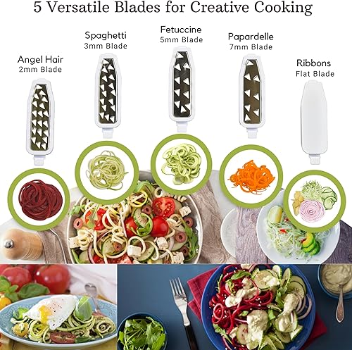 Miniatura 4 de Brieftons QuickFold 5-Blade Spiralizer: Versatile & Compact Foldable Vegetable Spiral Slicer, Best Veggie Pasta Spaghetti Maker for Low