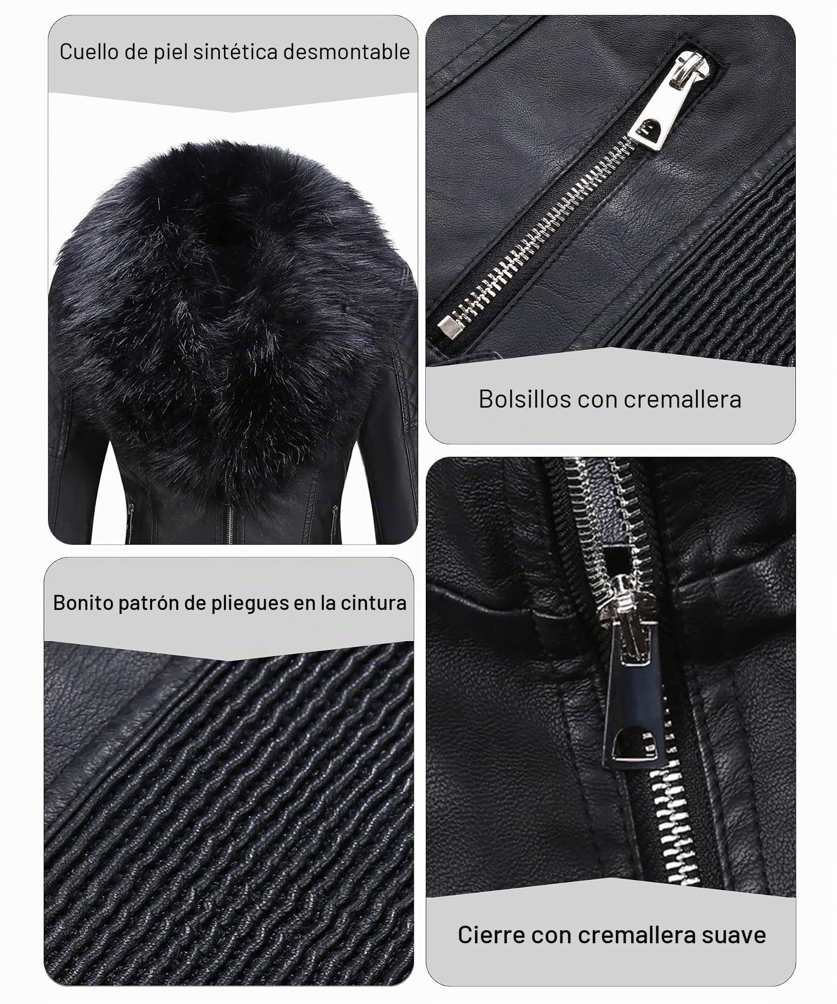 Giolshon Chaqueta de Cuero de Gamuza Sintética para Mujer, Abrigo Cálido de Motorista de Motocicleta de Invierno con Cuello de piel