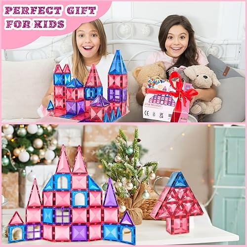 Miniatura 7 de Azulejos magnéticos para niños pequeños de 3, 4, 5, 6, 7, 8 años, castillo de princesa de diamantes 3D, juguetes de construcción magnéticos para