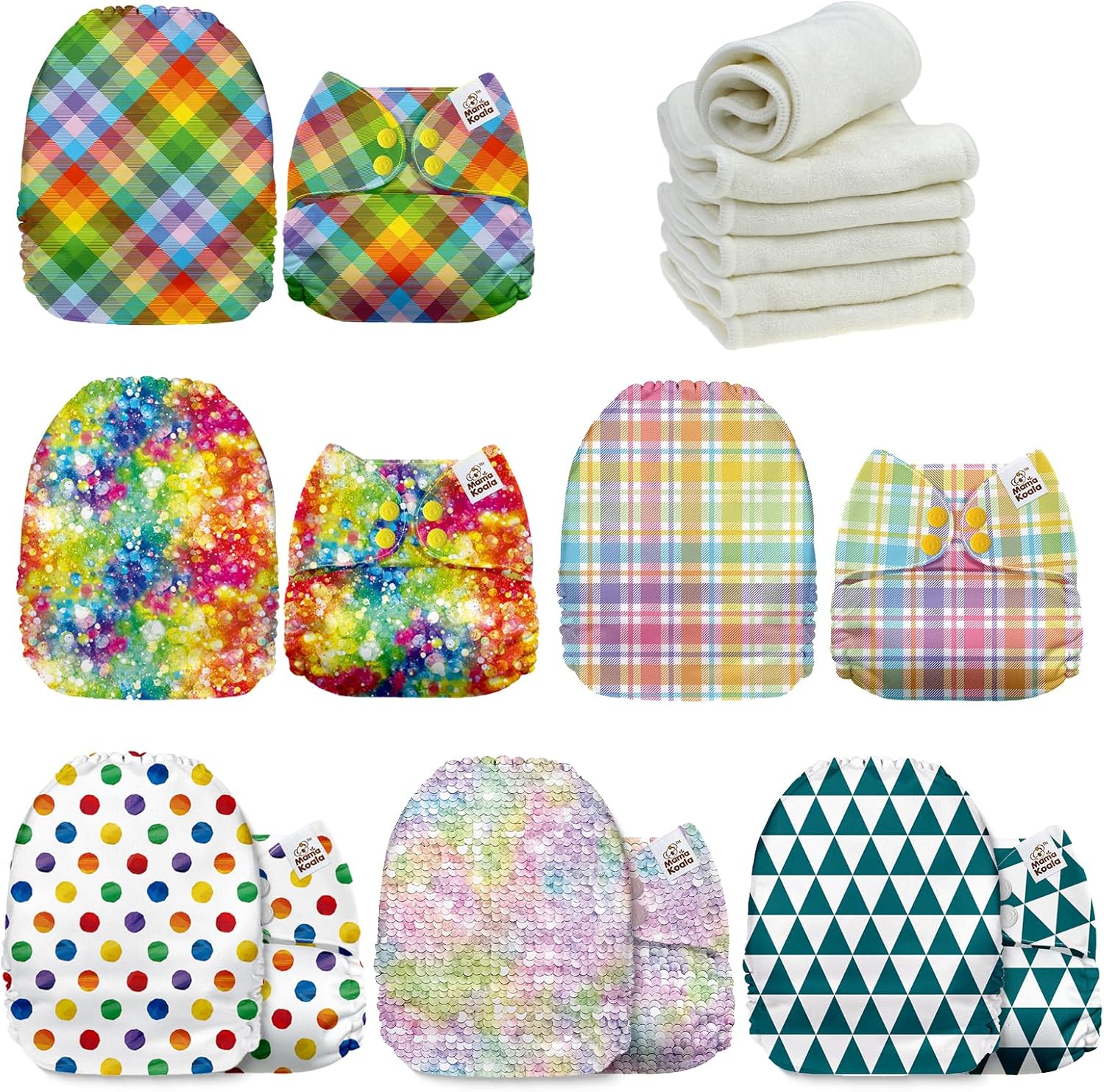 Mama Koala 1.0 Baby Cloth Diapers Bundle(160038), with 6pcs 4-Layer Bumboo Microfiber Inserts