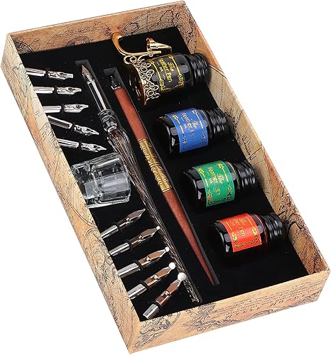 TOPINCN Kit de pluma de inmersión Puntas de inmersión Caligrafía Soporte de pluma de inmersión Set 24X13.5X4.3Cm Regalo Cielo Estrellado Estudiante