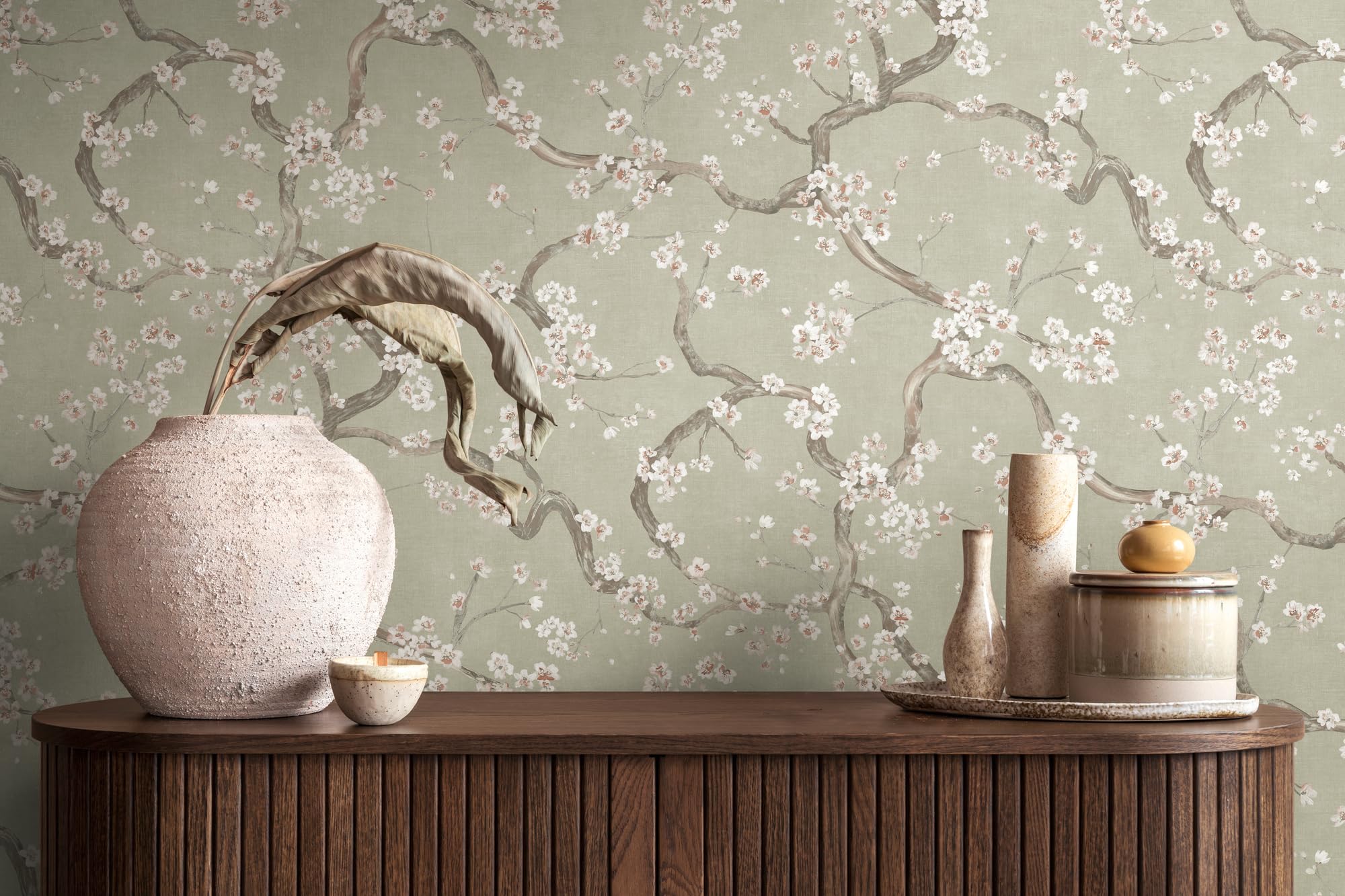 Livingwalls carta de parati TNT con effetto metallico in verde, bianco, grigio, metallico – carta de parati floreale 10,05 x 0,53 m – 781991